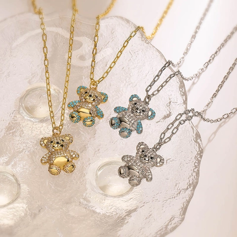 Süßes Kupfer Inlaid Zirkonia Bär Anhänger Halskette Und Ohrringe Set Niedliches Tier Schmuckset Für Damen Täglich Party Zubehör