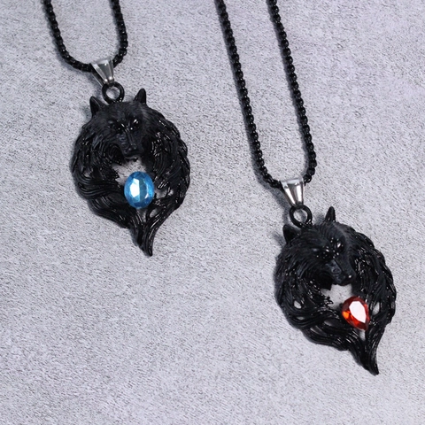 Wolf Head Pendant Necklace Alloy Retro Vintage Animal Rhinestone Jewelry For Men Women Punk Style Nordic Accessory