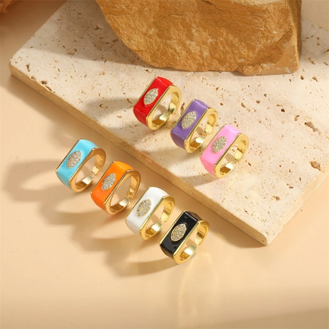 Leichter Luxus Kupfer Emaille Böser Blick Offener Ring Für Damen Minimalistisch Zirkonia Quadratisch Verstellbarer Fingerschmuck