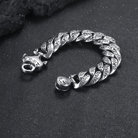Pulsera De Cadena Cubana Para Hombre De Acero Inoxidable Retro Jeroglíficos Egipcios Grabado Estilo Punk