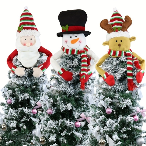 Weihnachtsbaumspitze Ornamente Plüsch Weihnachtsmann Schneemann Und Rentier Lange Arme Umarmung Design Polyester Dekor