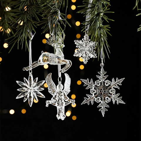 Transparent Acrylic Christmas Tree Hanging Ornaments Snowflake Elk Angel Star Holiday Home Decorations