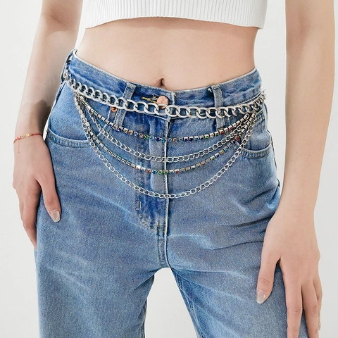 Dames Mode Multi Layer Metalen Ketting Riem Met Strass Accenten Elegante Verstelbare Body Chain Sieraden Accessoires