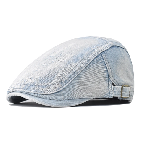 Vintage Distressed Denim Ivy Cap Σκισμένο Βαμβακερό Flat Cap Ρυθμιζόμενο Retro Streetwear Newsboy Καπέλο Για Άνδρες Γυναίκες