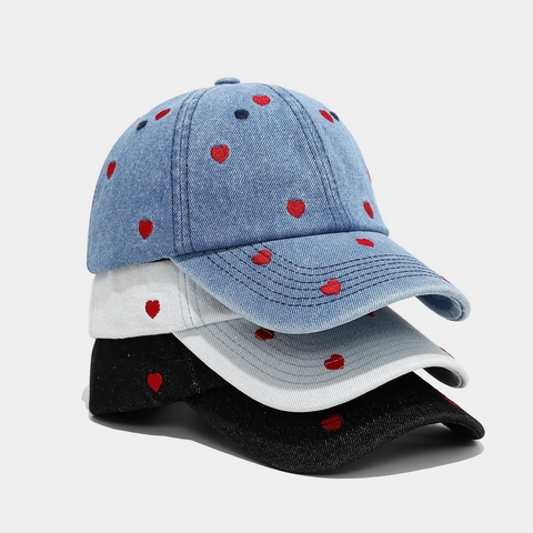 Heart Embroidery Denim Baseball Cap For Women Men Cotton Fabric Fruit Lemon Daisy Pattern Adjustable Sun Protection Hat
