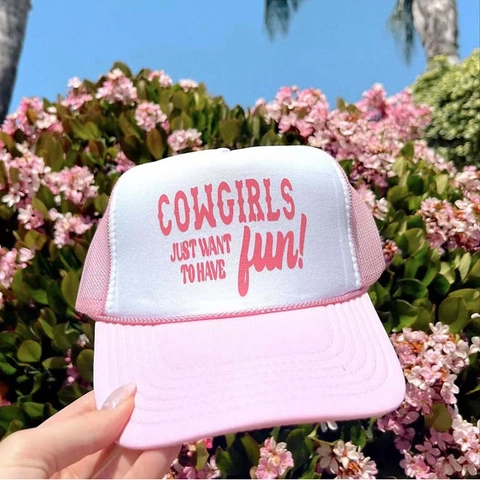 Cowgirls Just Want To Have Fun Trucker Hat Mesh Breathable Adjustable Polyester Vintage Snapback Cap For Women Sun Shade
