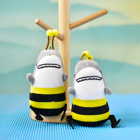 Funny Shark Bee Hybrid Plush Keychain Creative Sharkbee Stuffed Animal Toy Bag Pendant For Teens Gift