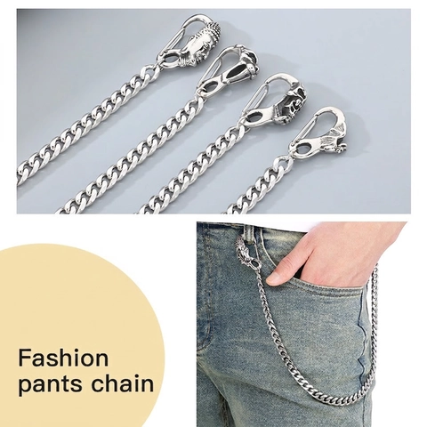 Mens Hosenkette Edelstahl Panzerkette Gothic Punk Gürtelzubehör Mit Totenkopf Und Buddha Schnalle