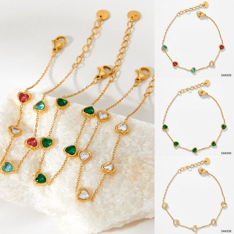 Bracciale In Acciaio Inossidabile A Forma Di Cuore Con Zirconi Pietre Colorate Gioielli Eleganti Da Donna Catena Regolabile