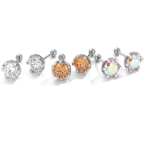 925 Sterling Silver Round Rhinestone Stud Earrings For Women Multi Color Geometric Minimalist Fashion Commute Jewelry Gift