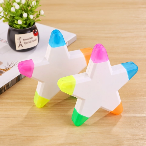 Novelty Star Shaped Highlighter Pens Five Colors In One Plastic Fluorescent Markers Slant Tip For Students Office Stationery