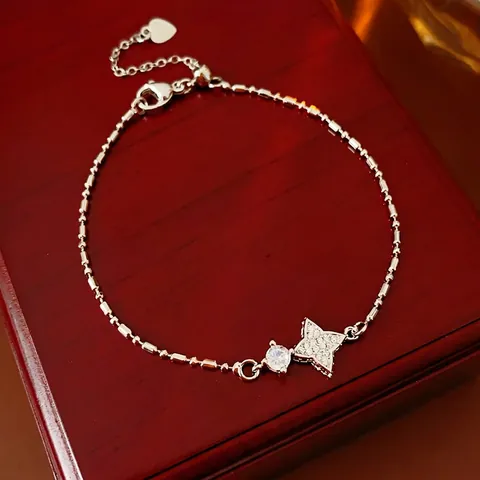 Elegant Star Charm Bracelet Copper Cubic Zirconia Adjustable Pull-out Chain Korean Style Jewelry For Women Silver Tone