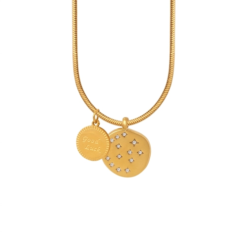 Pendant Necklace Titanium Steel Gold Snake Bone Chain Good Luck Star Inlaid Zirconia Fashion Jewelry Women