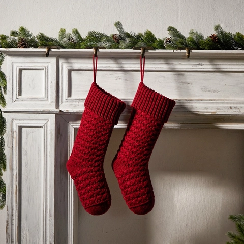 Calze Natalizie In Maglia A Trecce Acrilico Sacchetti Regalo Da Appendere Per Camino Decorazione Casa Stile Rustico
