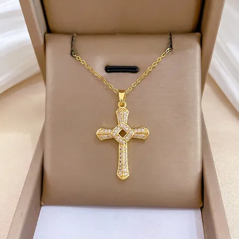Roterende Kruis Hanger Ketting Goud Roestvrijstalen Ketting Koper Micro Set Zirkoon Luxe Sieraden Voor Vrouwen