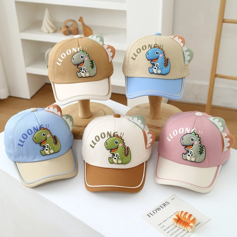 Kids Baseball Cap Cartoon Dinosaur Dimensional Fin Cotton Polyester Breathable Sun Hat Adjustable For Toddler Boys Girls