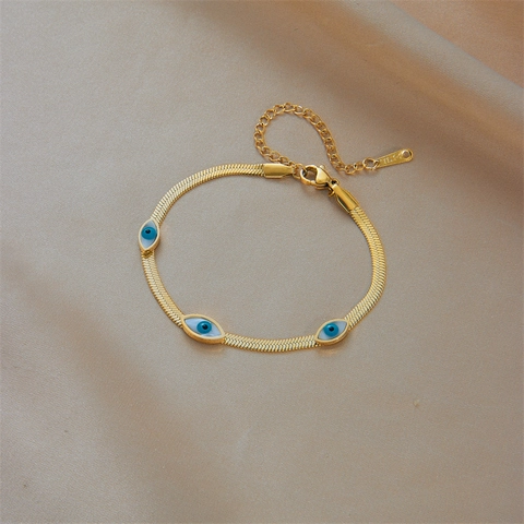 Evil Eye Armband 18K Vergoldet Edelstahl Emaille Schlangenkette Vintage Bohemian Mode Für Damen Verstellbar