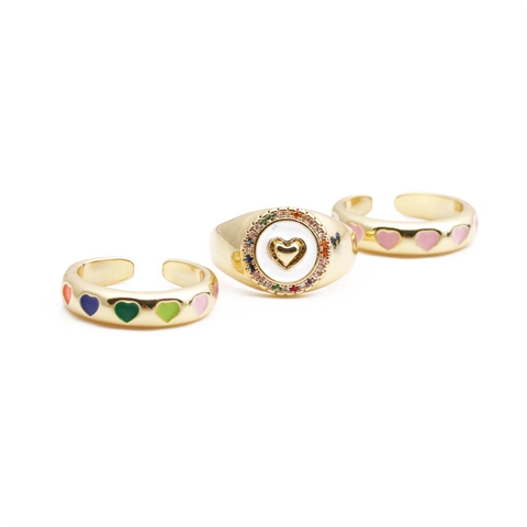 Anillos De Cobre Moda Corazón Estrella Smiley Para Mujeres Niñas Esmalte Colorido Ajustables Abiertos Joyería