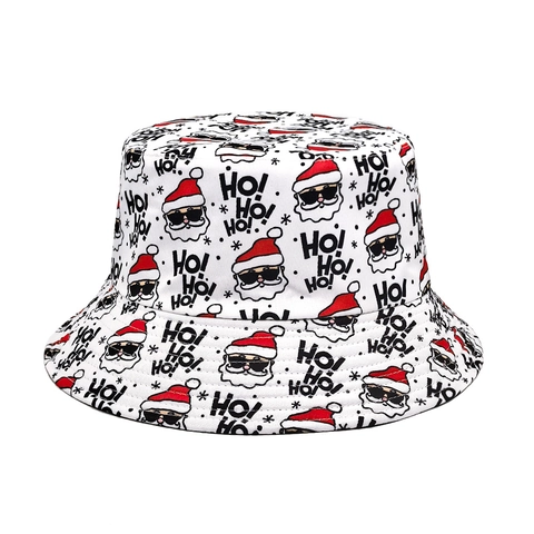 Kerst Emmer Hoed Kerstman Print Omkeerbaar Polyester Zonbescherming Outdoor Vakantie Festival Unisex