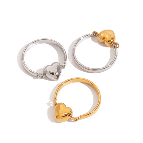 Edelstahl Herz Anhänger Ring Für Damen 18K Vergoldet Wende Herzform Ring Mode Nische Schmuck Fingerring Geschenk