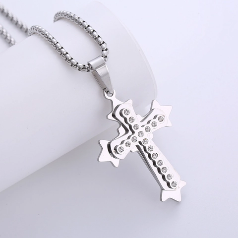 Collana Con Pendente A Croce Da Uomo Hip Hop Acciaio Inossidabile 316L Con Intarsio Di Zircone Gioielli