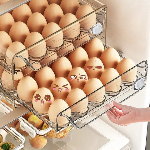 Boîte De Rangement Pour Œufs En Plastique Transparent Type Tiroir Organisateur De Réfrigérateur Empilable Pour Cuisine