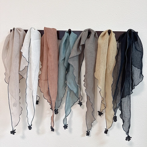 Triangle Scarf For Women Solid Color Polyester Lightweight Bandana Wave Edge Pendant Korean Style Elegant Headscarf