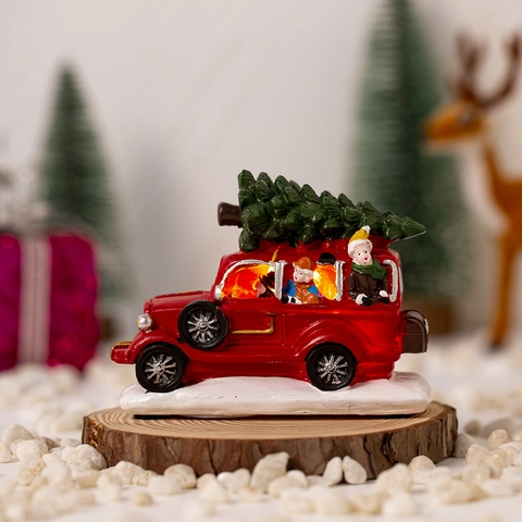 Weihnachtsleuchtendes Rotes Retro Auto Ornament Harz LED Desktop Festliche Feiertagsdekoration