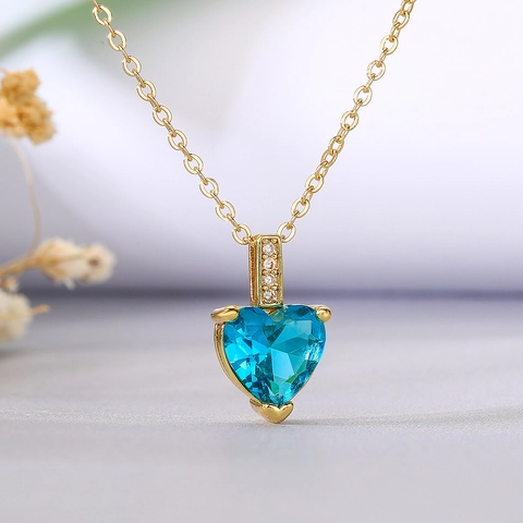 Herz Anhänger Halskette Kupfer Vergoldet Zirkon Elegant Mode Schlüsselbein Kette Schmuck Für Frauen