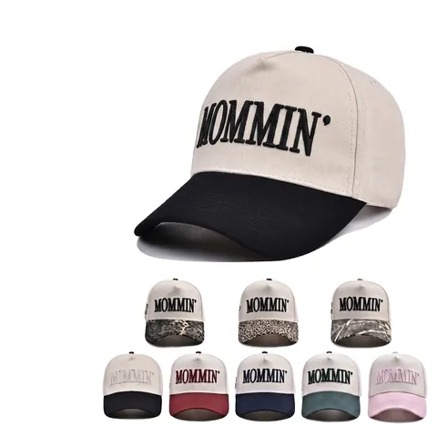 Mommin Embroidery Cotton Baseball Cap Adjustable Contrast Color Curved Brim Outdoor Casual Sun Protection Hat