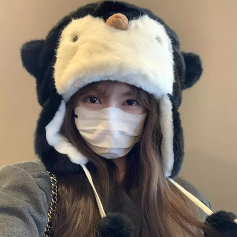 Schattige Dieren Pluche Oorklepmuts Pinguïn Aap Cartoon Winter Warm Winddicht Verdikte Kunstbont Novelty Vliegeniersmuts Dames