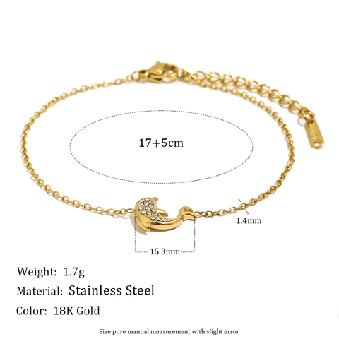Bracciale In Acciaio Inossidabile Placcato Oro 18K Pendente Vita Marina Gioielli Strass Per Donna Delfino Cavalluccio Marino