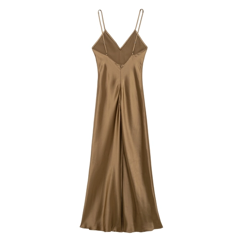 Elegant Satin Maxi Slip Dress V Neck Spaghetti Strap Backless High Waist Solid Color Sexy Evening Party Long Gown