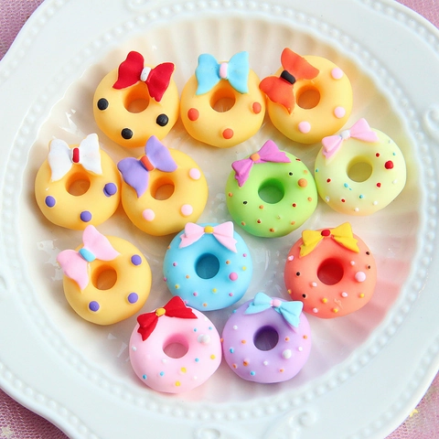 Resin Donut Charms Bow Knot Matte Macaron Colorful Sprinkles DIY Phone Case Hair Accessories Miniature Food Play