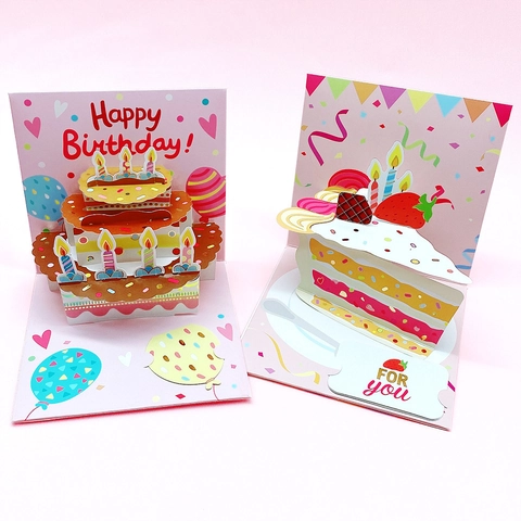 Biglietti Auguri Compleanno 3D Pop-Up Carta Taglio Laser Foglia D'oro Torta Unicorno Regalo Creativo Messaggio Carte