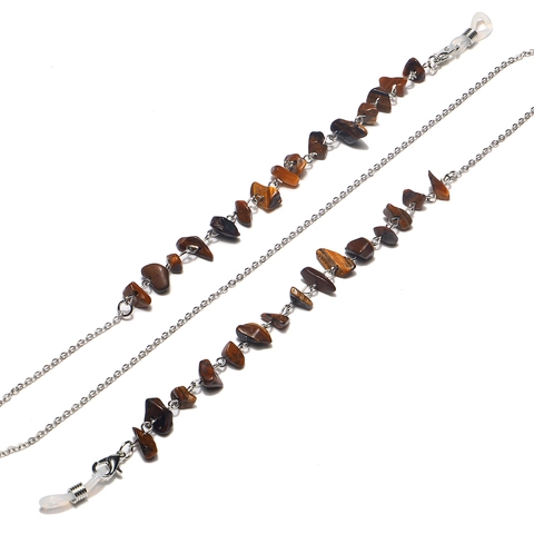 Fashion Eyeglass Chain Natural Tiger Eye Stone Metal Alloy Anti Slip Sunglasses Mask Holder Handmade Strap For Women