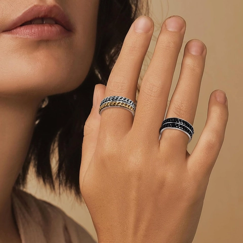 Bague Spinner En Acier Inoxydable Double Chaîne Rotative Soulagement De L'Anxiété Décompression Bijoux Punk Pour Hommes