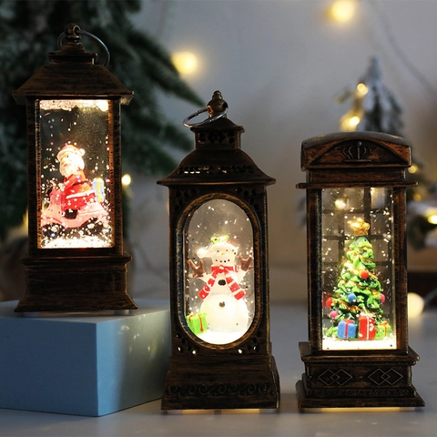 Weihnachts Schneekugel Laterne LED Nachtlicht Vintage Bronze Weihnachtsmann Schneemann Engel Glitzer Wasserlampe Geschenk