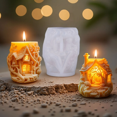 3D Tree House Candle Silicone Mold DIY Forest Hut Architecture Relief Sculpture Handmade Soap Wax Casting Tool Home Decor