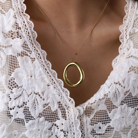 Irregulär Geometrischer 18K Vergoldeter Edelstahl Ovaler Anhänger Halskette Ring Ohrringe Minimalistischer Schmuck Damen