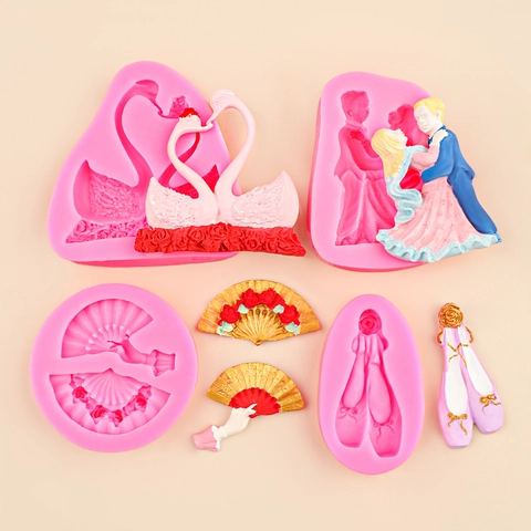 Cisne Pareja Bailando Abanico Zapatos De Ballet Molde De Silicona Para Pasteles Decoración De Fondant Chocolate