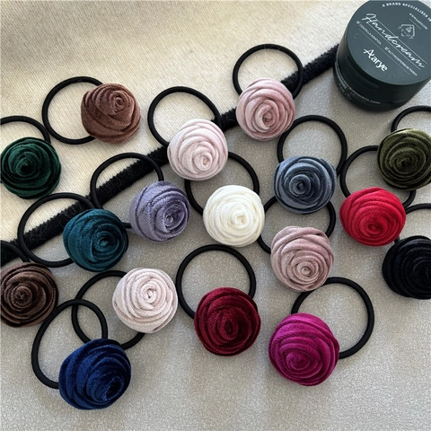 Fluwelen Roos Bloem Haar Elastiekjes Scrunchies Handgemaakte Florale Paardenstaart Houder Voor Vrouwen Elegante Stijl