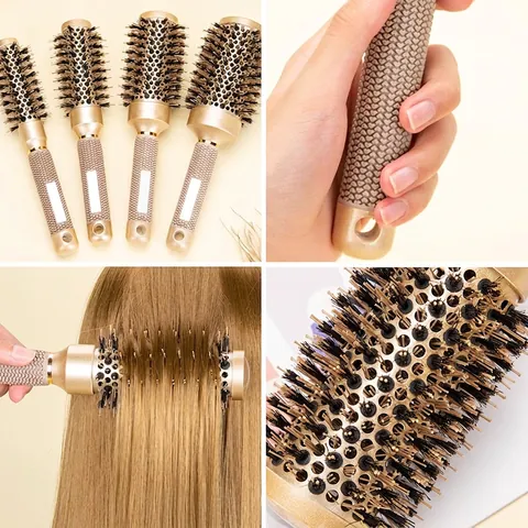Thermische Ronde Haarborstel Aluminium Vat Gemengde Varkenshaar En Nylon Pin Hittebestendig Föhnen Styling Tool