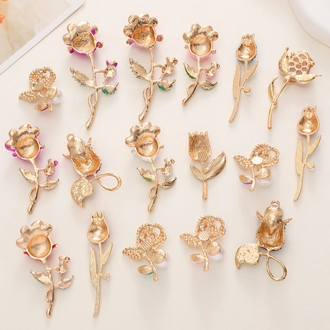 Flower Charms Alloy Enamel Rhinestone Artificial Pearl DIY Jewelry Making Accessories Phone Case Decor Rose Tulip Shape