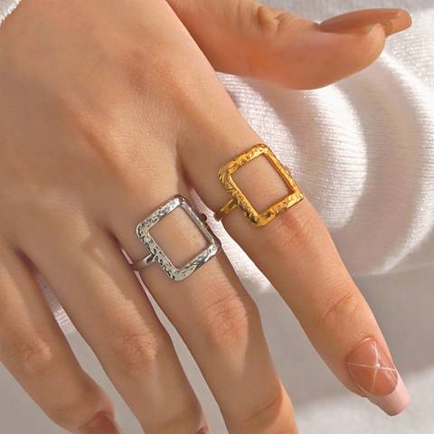 Hohlquadratischer Gehämmert Ring Edelstahl Verstellbar Offen Geometrischer Minimalistischer Schmuck Für Damen
