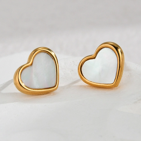 Stainless Steel Shell Heart Stud Earrings Elegant Gold Silver Mother Of Pearl Heart Butterfly Earrings Minimalist Jewelry