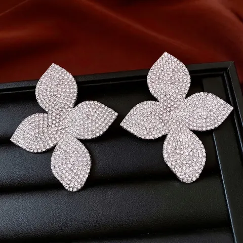 Übergroße Blumen Ohrstecker Für Damen Mit Strasssteinen Legierung Glänzend Floral Design 925 Sterling Silber Ohrstecker