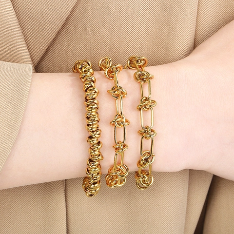 Bracelet En Acier Inoxydable À Chaîne Nouée Maillon Géométrique Réglable Bijoux Style Hip Hop Punk Unisexe