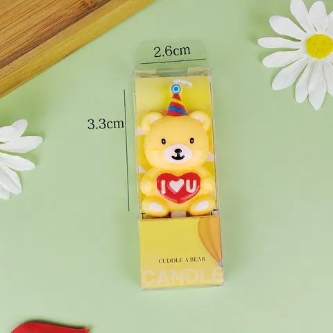 Cartoon Bear Birthday Candle Heart Shape Letter Printed Paraffin Wax Cuddle Bear Cake Topper Decorative Candle For Party Bakery