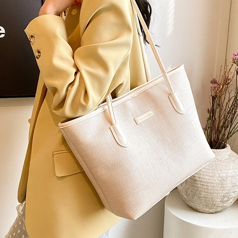 Damen Tote Bag Große Kapazität PU Leder Gewebte Textur Schultertasche Für Schule Pendeln Lässig Retro Einfach Mode